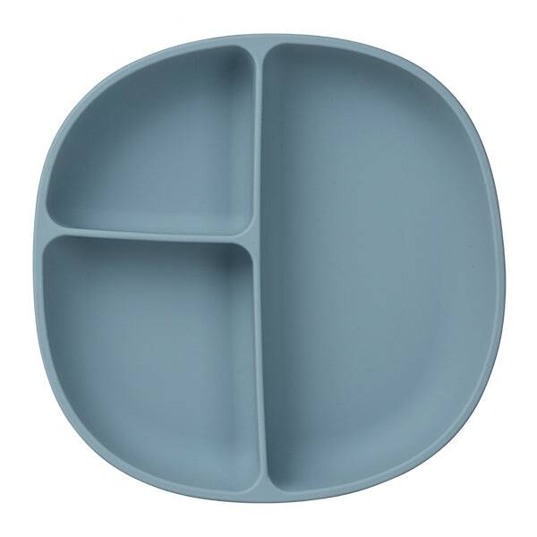b.box silicone plate in Ocean color featuring three compartments for food storage.