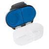 b.box snackbox in blue slate with two compartments and a clear base for on-the-go snacking.