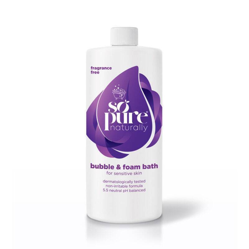 SoPure Bubble & Foam Bath 1 litre, fragrance-free, designed for sensitive skin with a 5.5 pH balance.