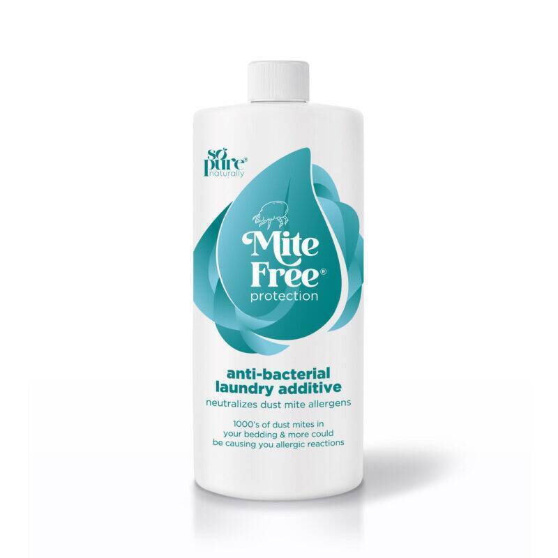 SoPure Mite-free Anti-bacterial Laundry Additive in a 500ml bottle, featuring a blue and white design with a protective