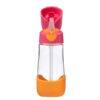 b.box 600ml Tritan drink bottle in flamingo fizz with a flip-top lid and built-in straw for easy sipping.