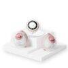Momcozy V1 Pro Hospital-Grade Wearable Breast Pump in pink with two collection cups and digital display.