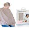 Baby Sense apron nursing cover in stone color, featuring a bow-shaped neckline and folds into a handy carry pouch.