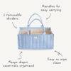 Mushie Diaper Caddy in Blue Flowers and Blush with two removable dividers and easy-to-carry handles.