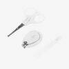 Difrax Manicure set deluxe featuring white scissors, nail clipper, and file, designed for care and hygiene.