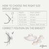 Difrax Handsfree Breastpump size guide showing breast shell sizes and correct positioning on the breast.