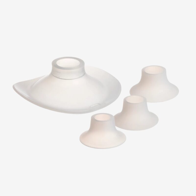 Difrax Handsfree Breastpump with four interchangeable flanges in varying sizes for personalized comfort and efficiency.