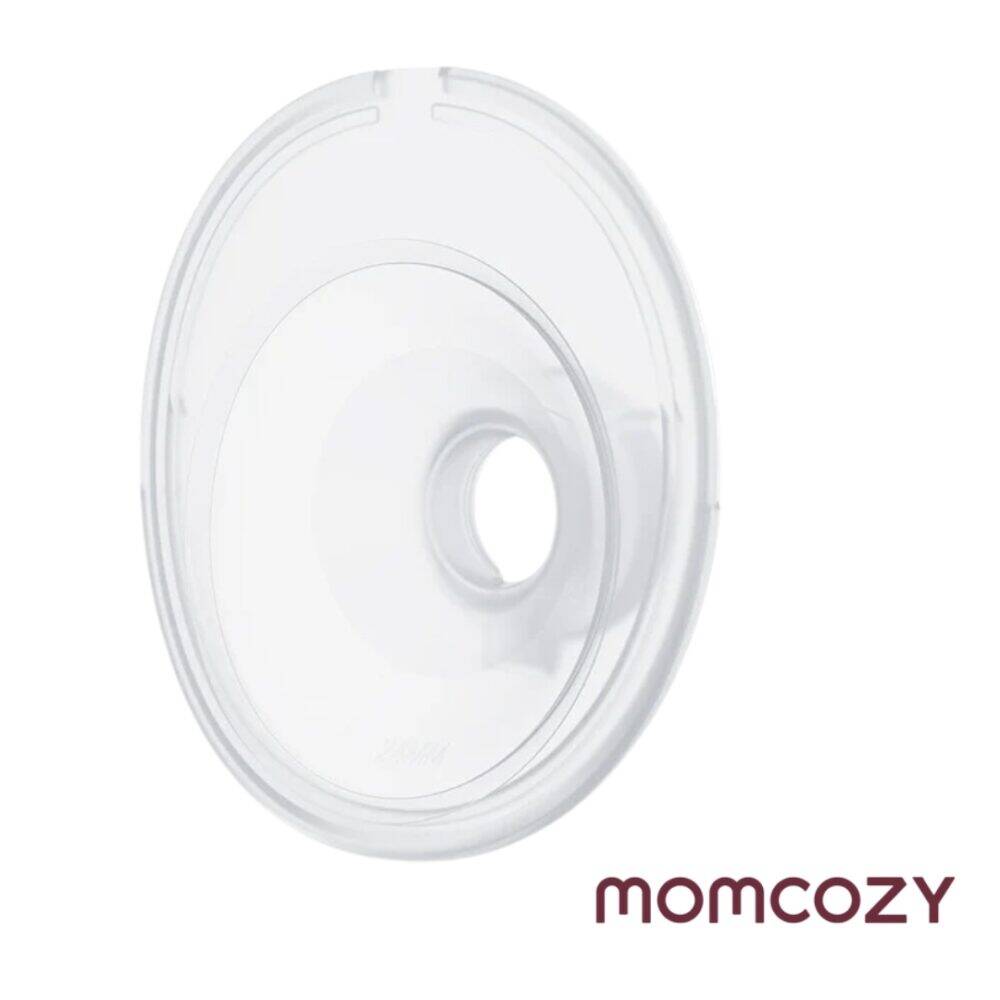 Momcozy M5 double sealed flange in clear, 27mm size, designed for comfort and efficiency in breastfeeding.
