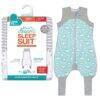 Love to Dream Swaddle Up Sleep Suit 0.2 TOG in Daydream Grey with turquoise cloud design, suitable for 6-12 months.
