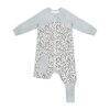 Love To Dream Sleep Suit Long Sleeve 1.0 Tog in white with black animal print, suitable for 6-12 months.