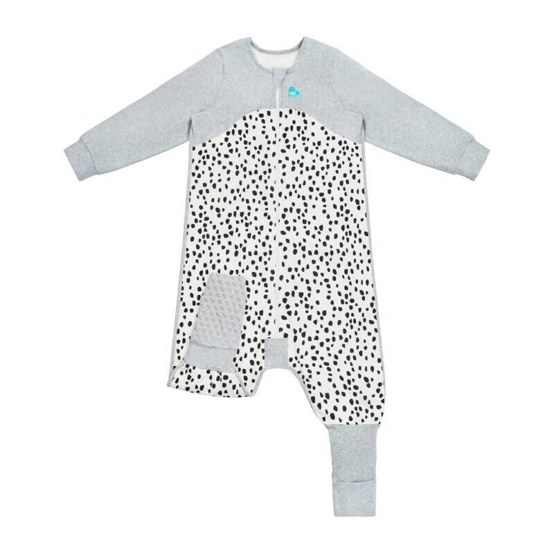 Love To Dream Sleep Suit Long Sleeve 1.0 Tog in white with black animal print, suitable for 6-12 months.