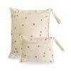 Mushie Water Resistant Wet Bag in Bees design, featuring a cream background with small bee patterns, includes two sizes.