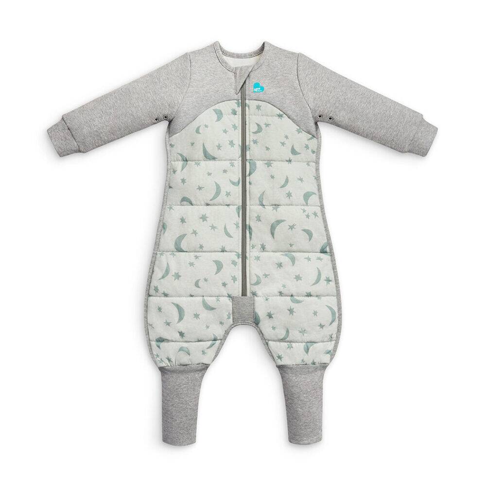 Love to Dream Sleep Suit Long Sleeve 2.5 TOG for 12-24M in Moonlight Dusty with star and moon design on the front.