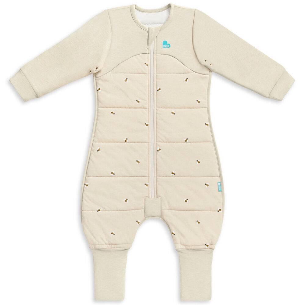 Love to Dream Sleep Suit Long Sleeve 2.5 TOG in Oatmeal Bees with a zip front and padded design for comfort.