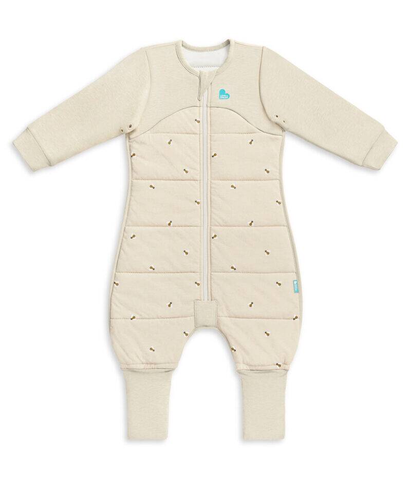 Love to Dream Sleep Suit Long Sleeve 2.5 TOG in Oatmeal Bees with a zip front and padded design for comfort.