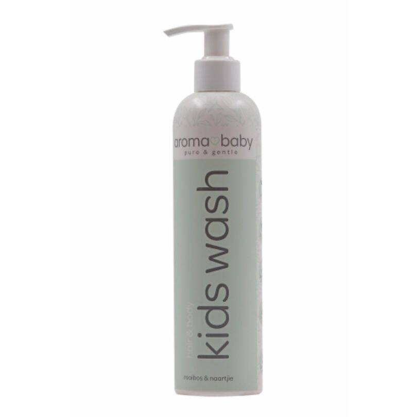 Aroma Baby Kids Wash in a 250ml pump bottle with a soft green label, designed for gentle cleansing.
