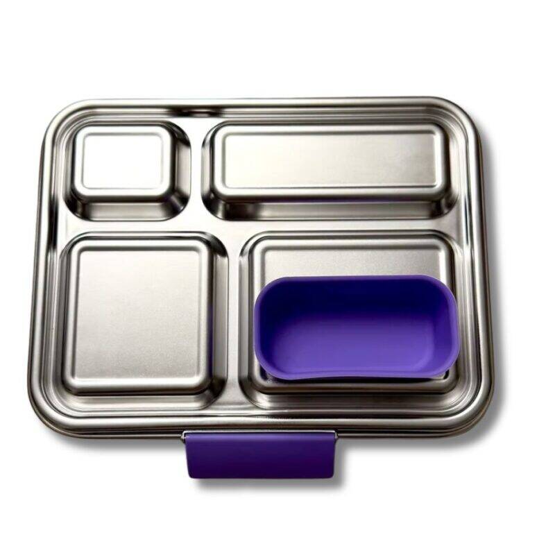 Junary Balanced Bites Bento in azure, featuring stainless steel compartments and a purple silicone insert.