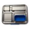Junary Balanced Bites Bento in stainless steel with a blue silicone insert, featuring four compartments for meal