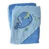 Snuggletime Deluxe Embroidered Hooded Towel in blue featuring a whale design and striped trim.