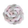 Snuggletime Braided Cot Bumper in pink, grey, and white, featuring a soft, twisted design for added safety and comfort.
