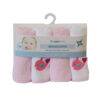 Snuggletime Deluxe Terry Washcloths 4-Pack in pink and white, featuring a cute bird design, soft and absorbent for baby care.