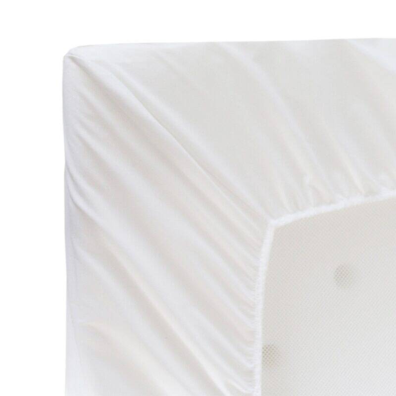 Snuggletime Bamboopaedic Healthtex fitted sheet in white, designed for large and standard camp cots with elasticized edges.