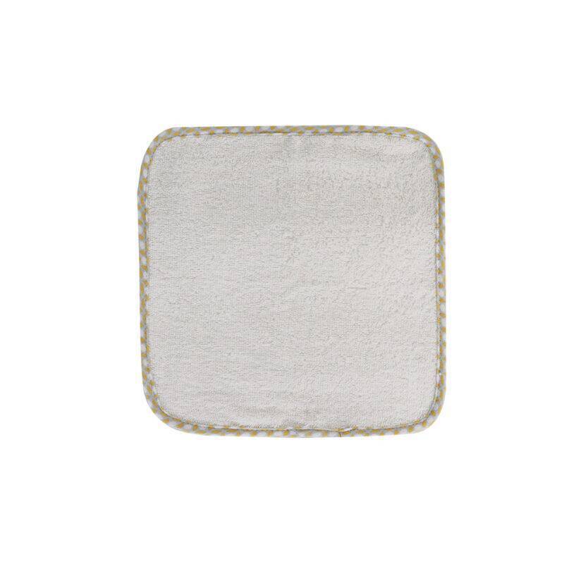Snuggletime Deluxe Washcloth in soft grey with yellow trim, showcasing a plush texture, ideal for gentle cleaning.