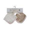 Snuggletime Deluxe Washcloths 2 Pack in natural colors, featuring soft textures and a hanging ribbon for display.