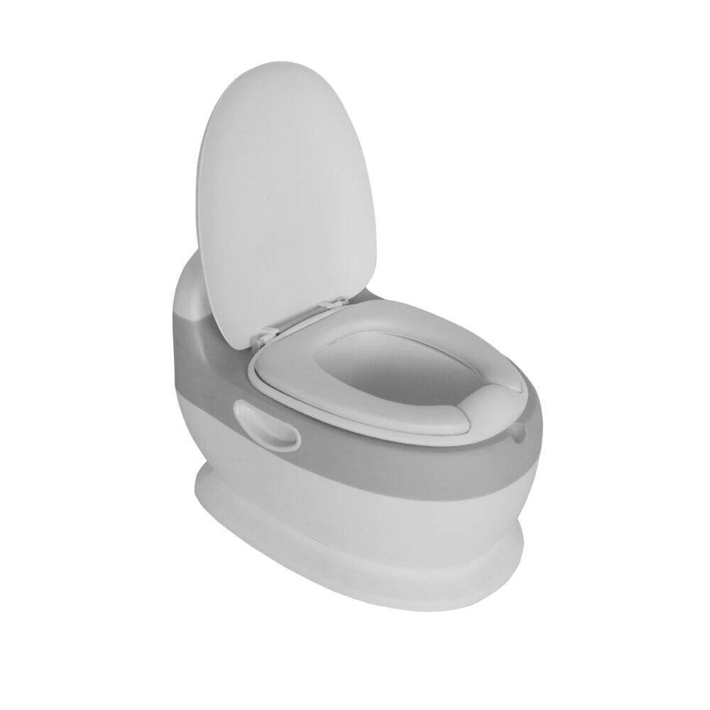 Snuggletime Comfort Toilet Seat Potty in gray and white with a soft, contoured seat for comfort.