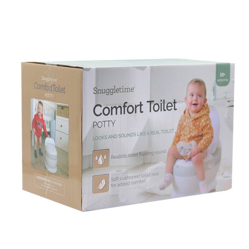 Snuggletime Comfort Toilet Potty with soft cushioned seat, designed to look and sound like a real toilet.