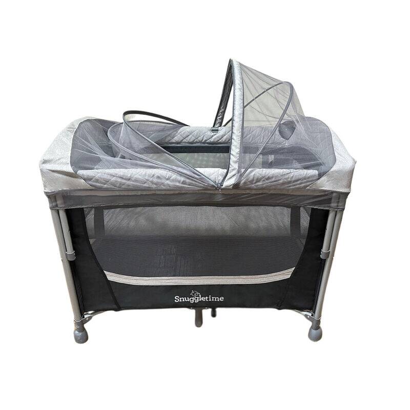Snuggletime Dome Mosquito Protection Netting in grey, designed to fit over a playpen for insect protection.
