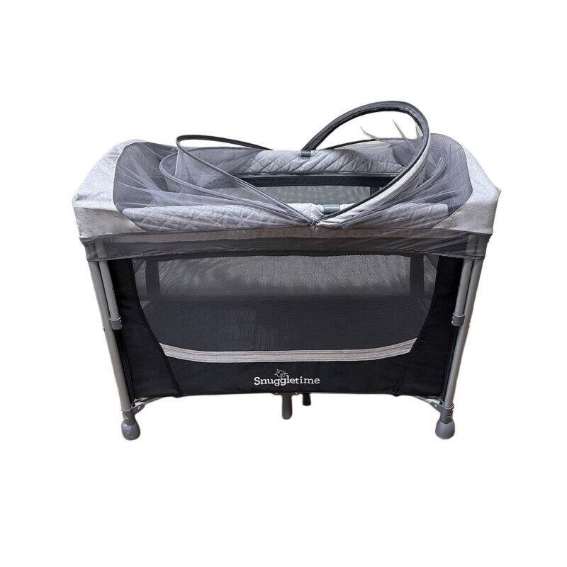 Snuggletime Dome Mosquito Protection Netting in grey, designed to fit over a playpen for insect protection.