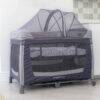 Snuggletime Dome Mosquito Protection Netting in grey, fitted over a playpen, providing a protective barrier against insects.