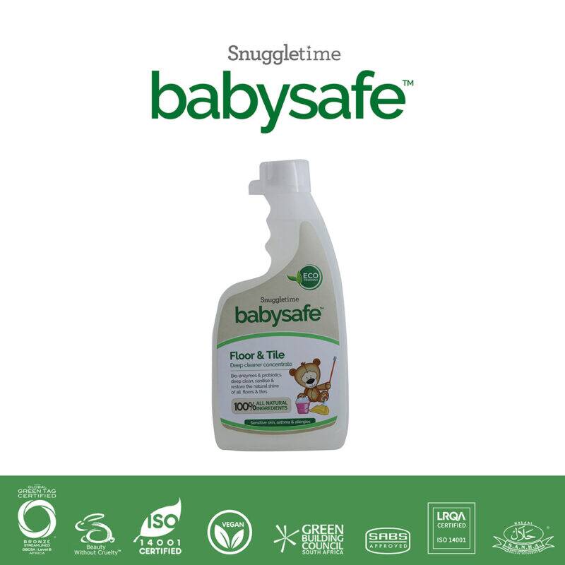 BabySafe Floor & Tile Deep Cleaner Concentrate in a 500ml bottle, featuring a child-friendly design and eco-friendly
