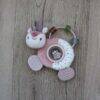 Back To Nature Teether & Spinning Rattle in blue and pink, featuring a cute animal design with textured surfaces for sensory