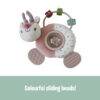 Back To Nature Teether & Spinning Rattle in blue and pink with colorful sliding beads and textured surfaces for sensory play.