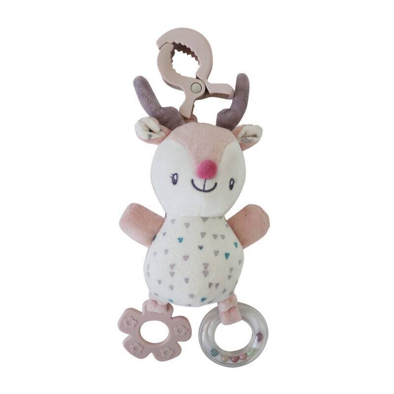 Back To Nature Wiggle & Giggle Pals in pink, featuring a cute deer design with a teething ring and clip.