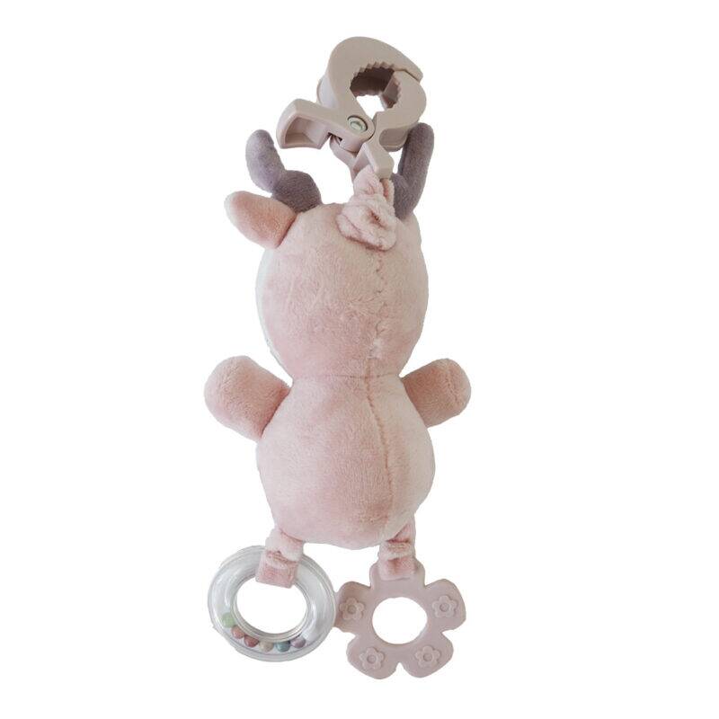 Back To Nature Wiggle & Giggle Pals in pink with a teether ring and clip, featuring cute animal design and soft texture.