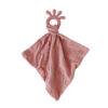 Back To Nature Silicone Teether Muslin Blankie in soft pink with a textured silicone teether ring.