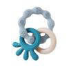 Back To Nature Teether Ring in blue and pink with textured silicone and wooden elements for soothing teething relief.