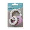 Back To Nature Teether Ring in blue and pink, featuring soft silicone and wood, designed for gentle teething relief.