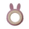 Back To Nature Teether Ring in pink with rabbit ears and natural wood center, perfect for soothing infants.