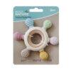 Back To Nature Silicone Chewable Teether features a wooden ring with colorful textured silicone shapes for infants.