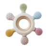 Back To Nature Silicone Chewable Teether with Wooden Ring, featuring colorful textured silicone ends and a natural wood
