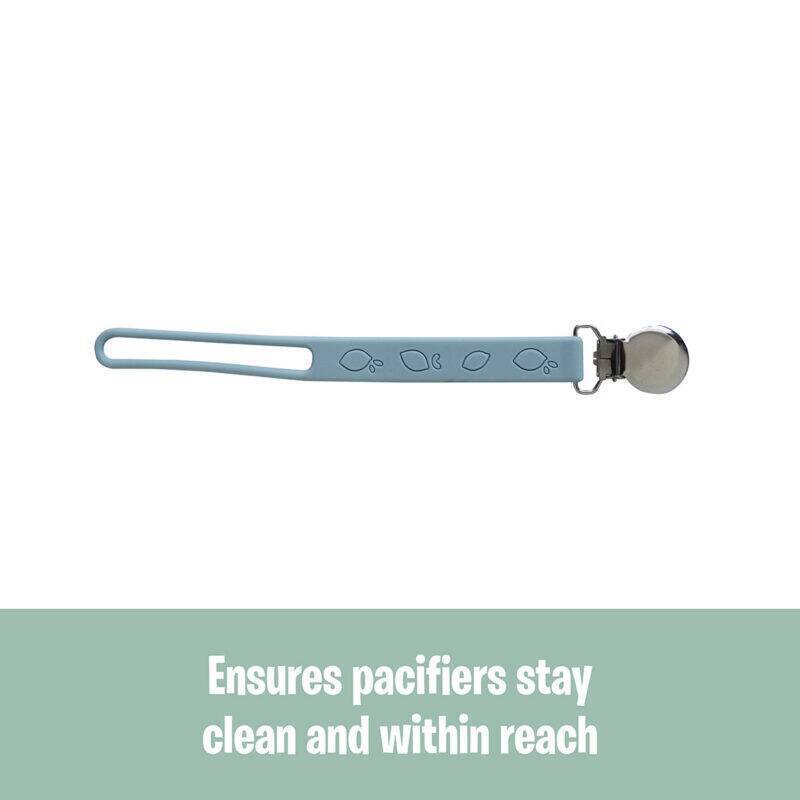 Back To Nature Silicone Pacifier Clip in blue, featuring a simple design to keep pacifiers clean and accessible.