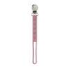 Back To Nature Silicone Pacifier Clip in pink with flower designs and a metal clip for secure attachment.