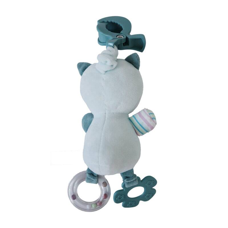 Back To Nature Wiggle & Giggle Pals in blue and pink with a clip, featuring a soft body and attached teething rings.