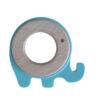 Back To Nature Teether Ring in blue and green, shaped like an elephant with a natural wood ring.
