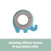 Back To Nature Teether Ring in blue and green, shaped like an elephant with varied textures for sensory exploration.