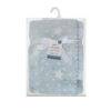 Snuggletime Double Fleece Baby Blanket in blue with cream stars, featuring a soft texture and ribbon tie.